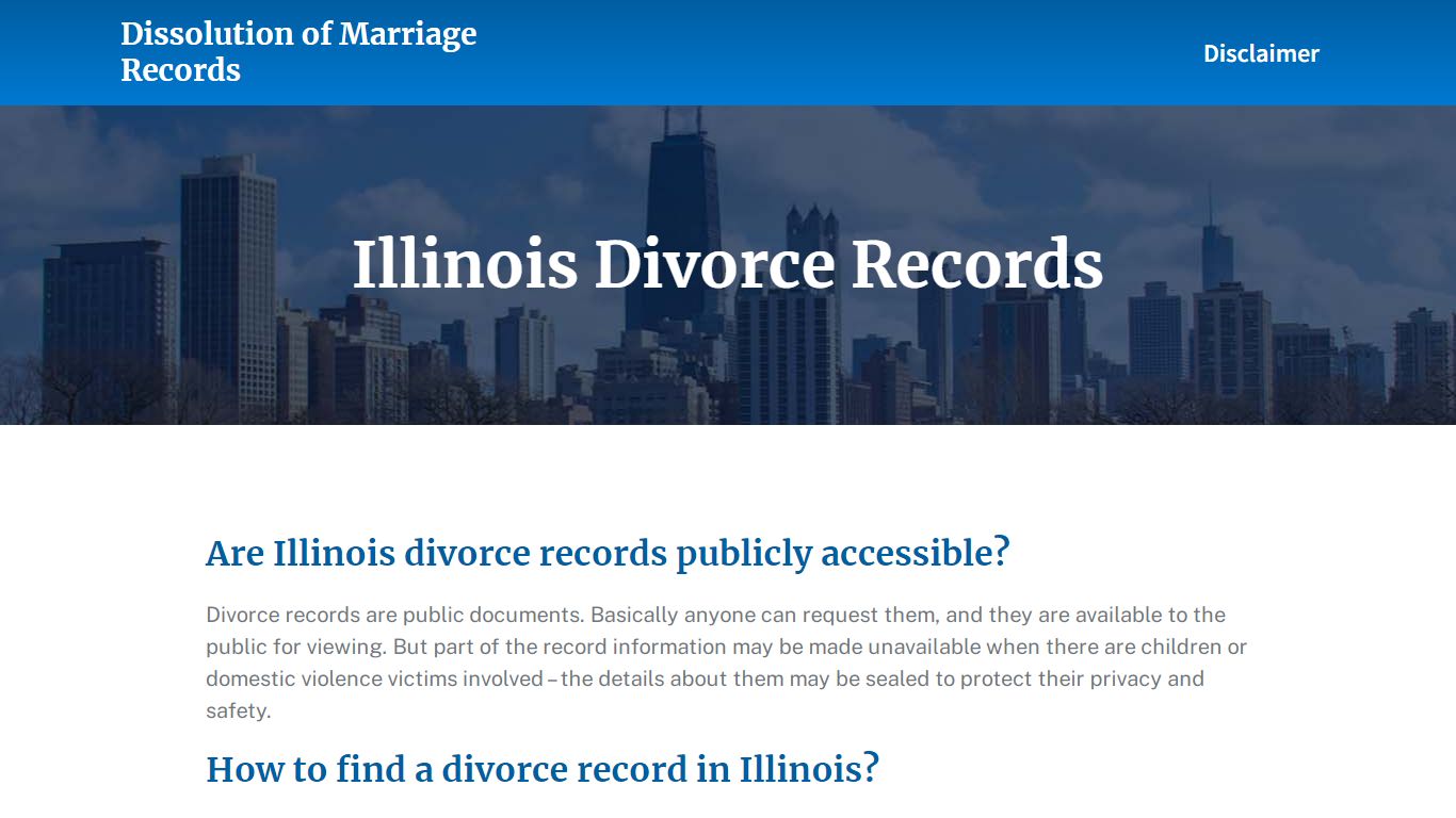 Illinois Divorce Records - Dissolution of Marriage Records