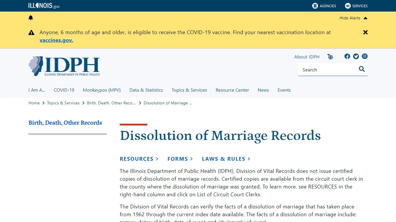 Dissolution of Marriage Records - Illinois